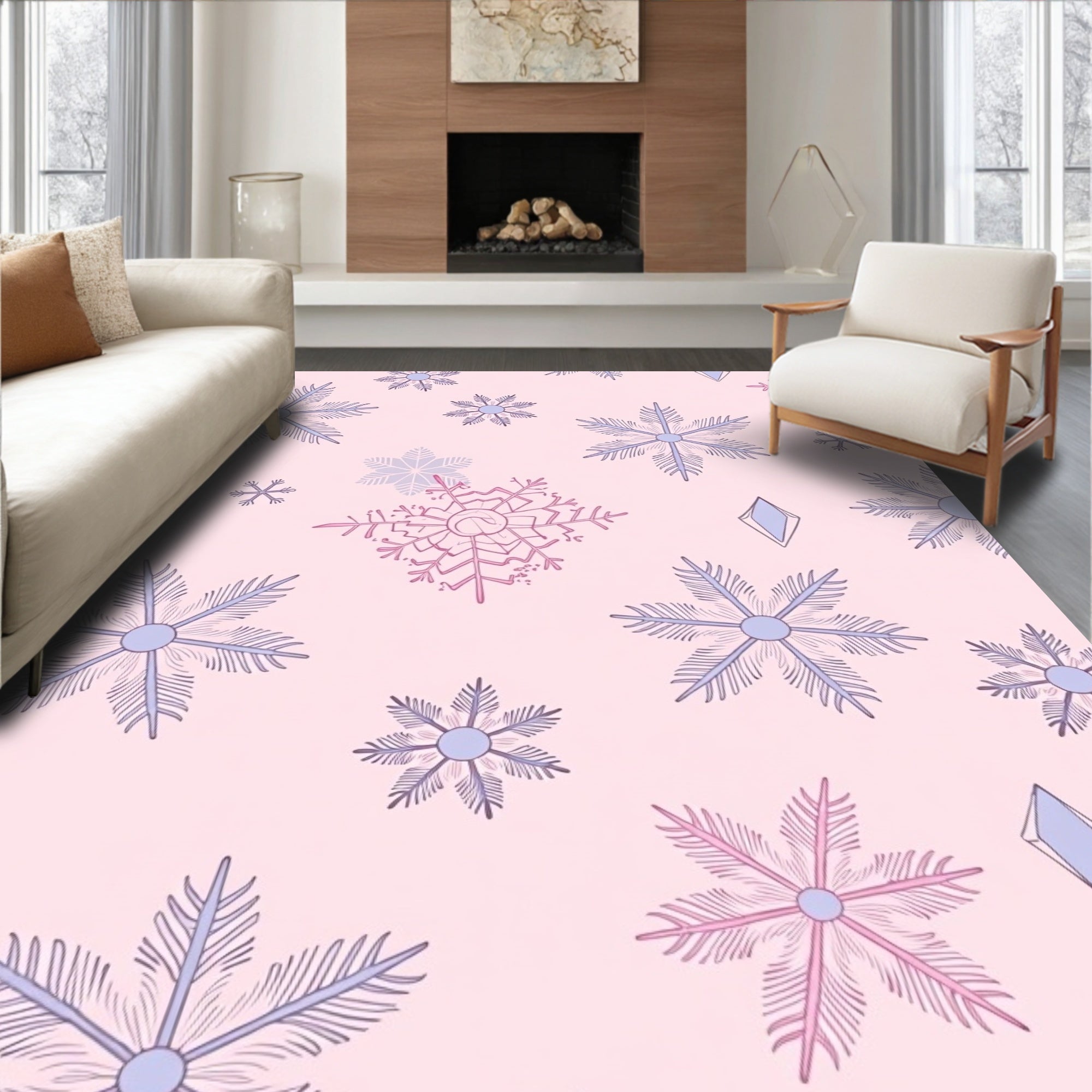 Whimsical Pink Lavender Snowflake Scatter Rug