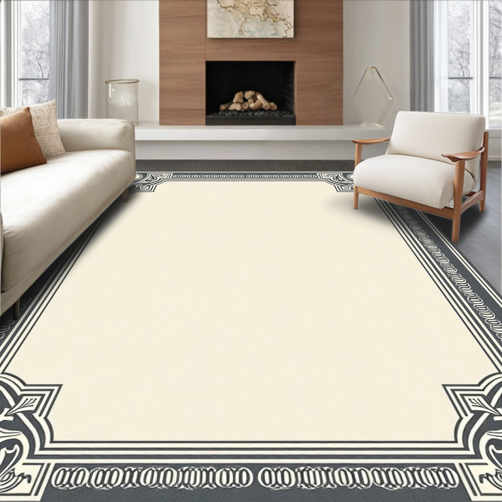 Classic Ivory Charcoal Corner Scroll Rug
