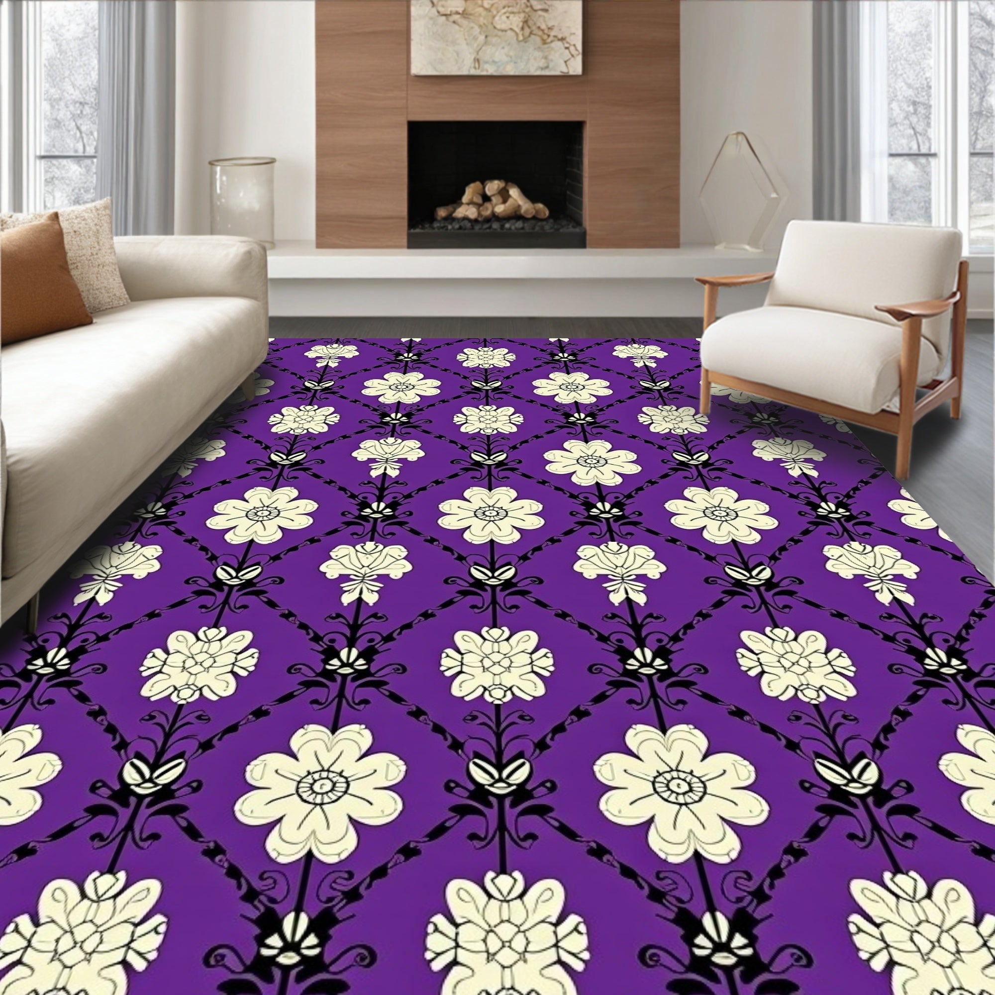Vintage Purple Floral Lattice Rug