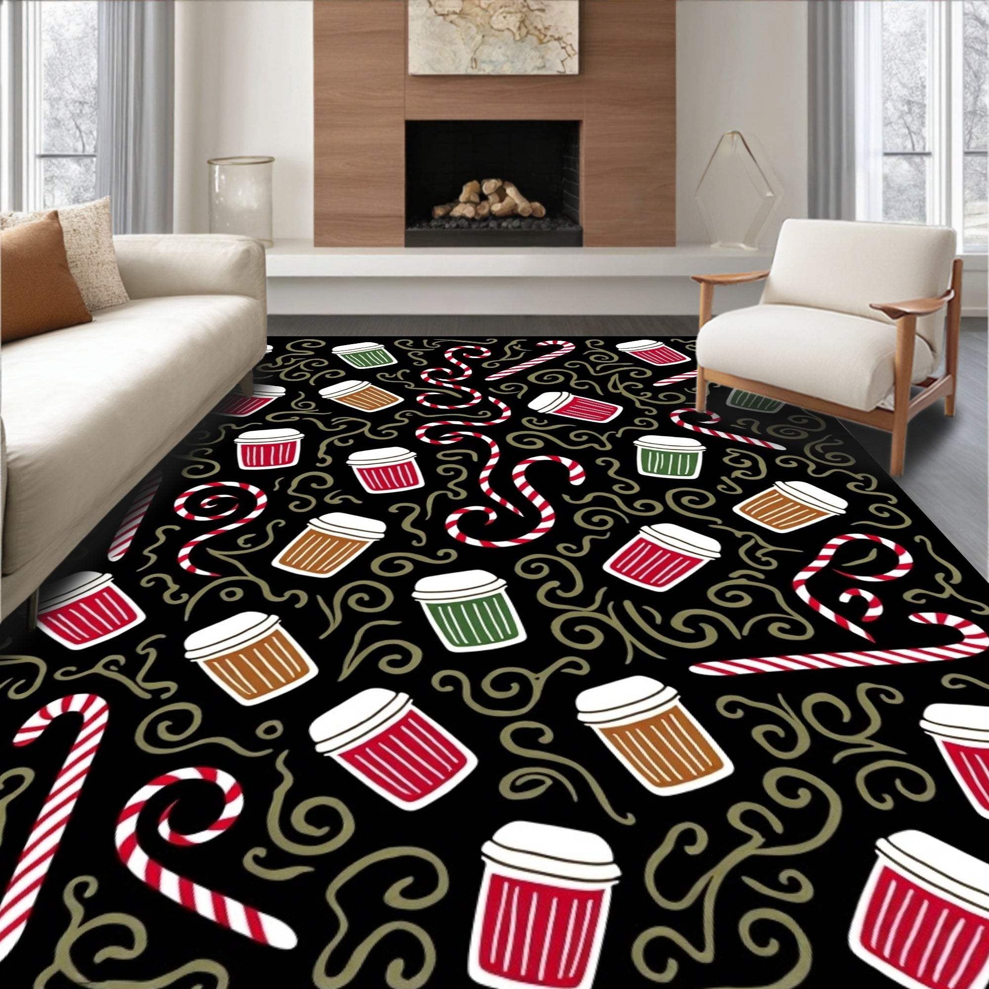 Festive Red White Candy Cane Cups Rug