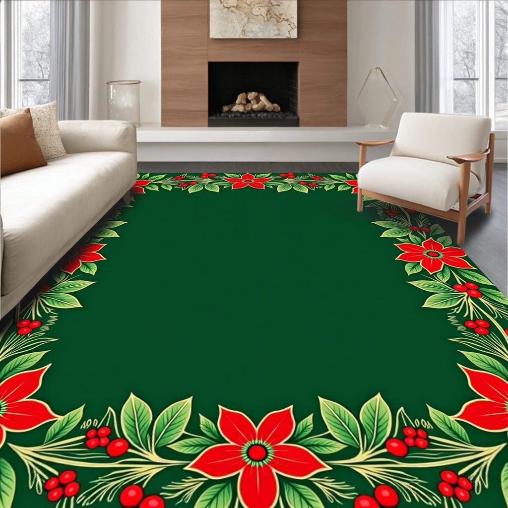 Festive Red Poinsettia Garland Vine Rug