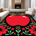 Red Apple Folk Art Floral Border Rug