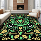 Classic Black Green Floral Medallion Rug