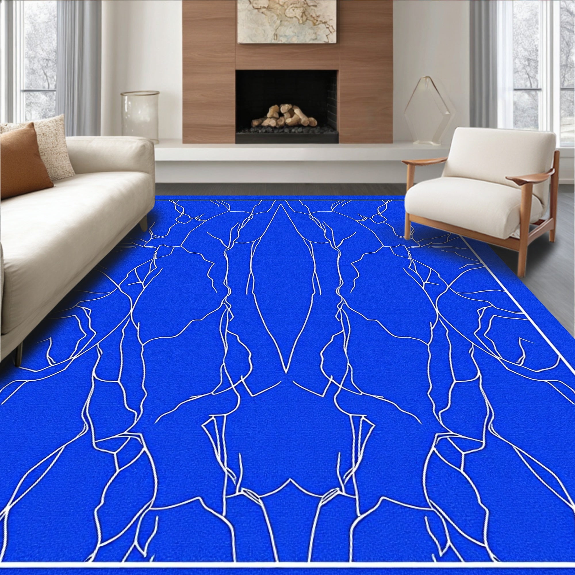 Blue Abstract Organic Linear Rug