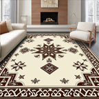 Ornate Brown Star and Floral Border Rug