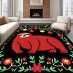 Whimsical Red Sloth Christmas Ornaments Rug