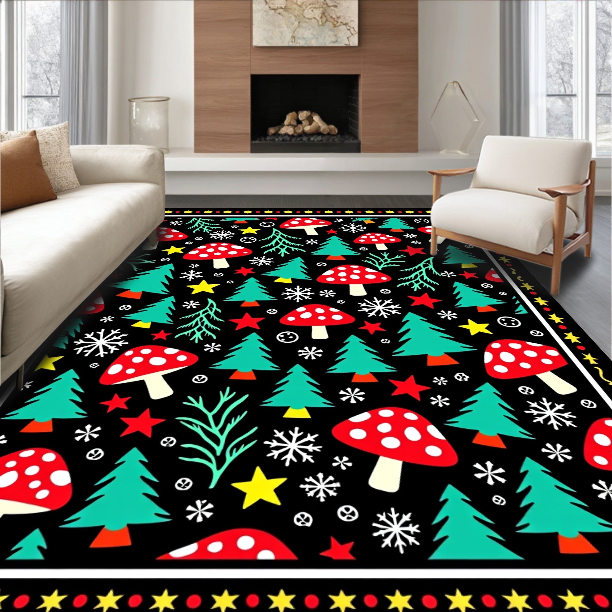 Red White Fly Agaric Christmas Tree Rug