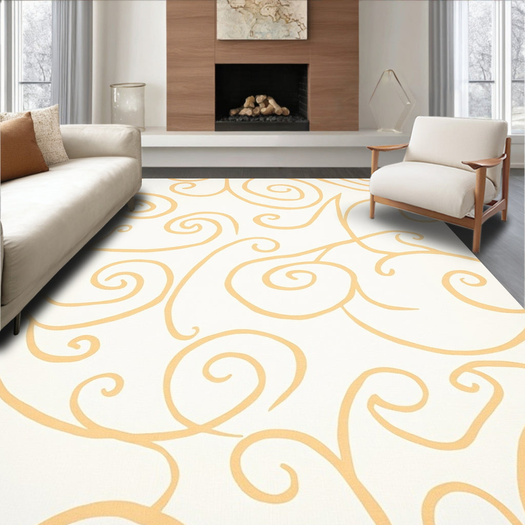 Cream and Gold Swirl Vines Rug