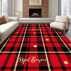 Red Black Gold Plaid Star Rug