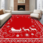 Festive Red Sleigh Star Snowflakes Rug