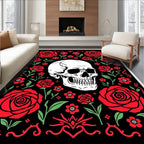 Black Red Rose Skull Garden Rug