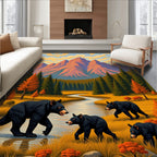 Golden Mountain Bears Wilderness Scene Rug