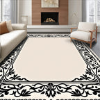 Black Classic Floral Scroll Border Rug