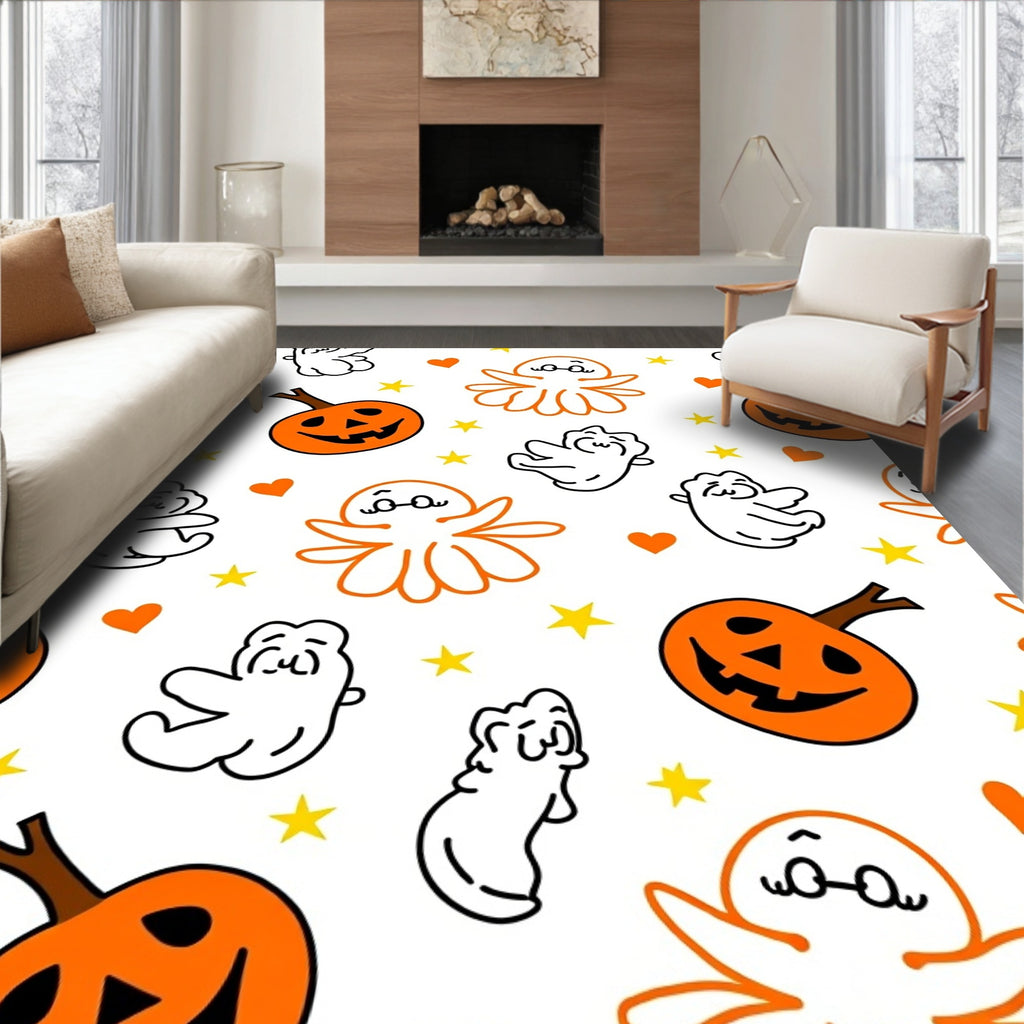 Cute Halloween Ghost Pumpkin Stars Rug
