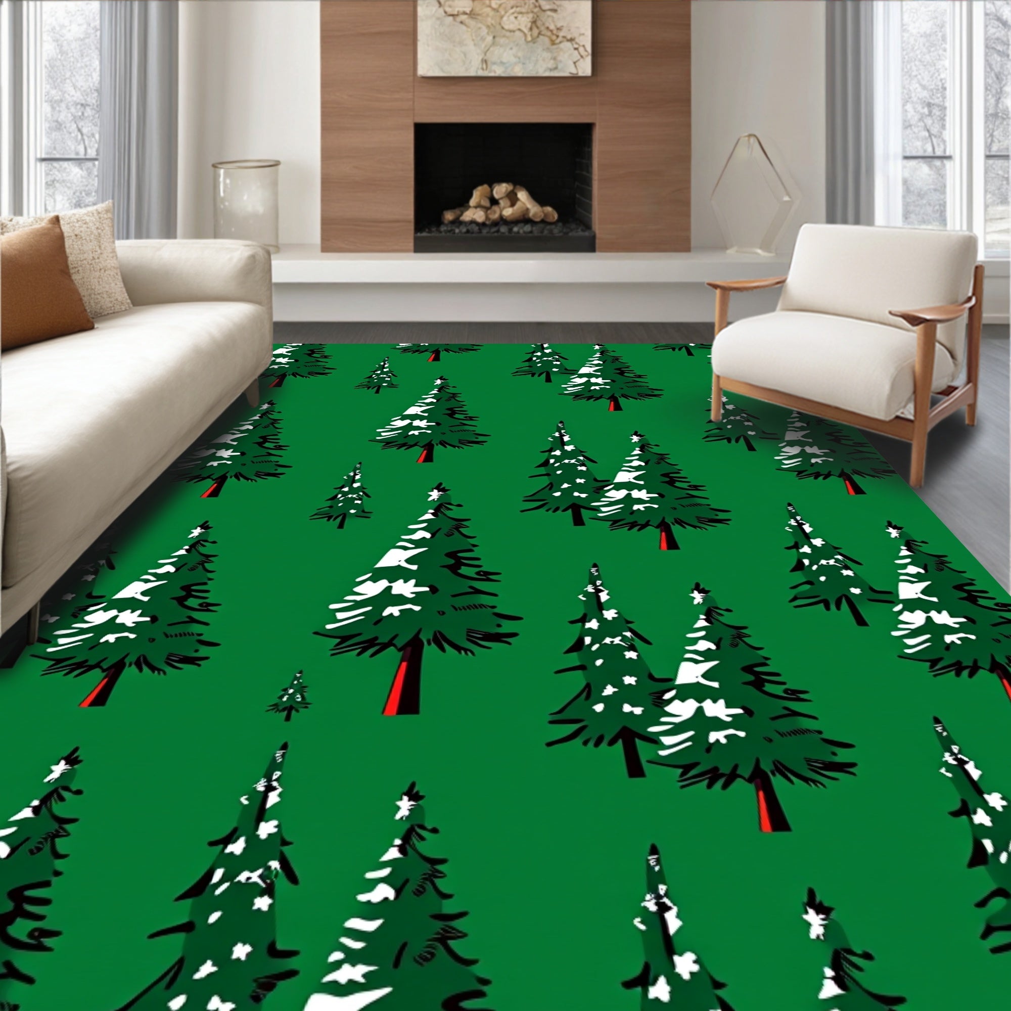 Emerald Forest Pine Trees Rug
