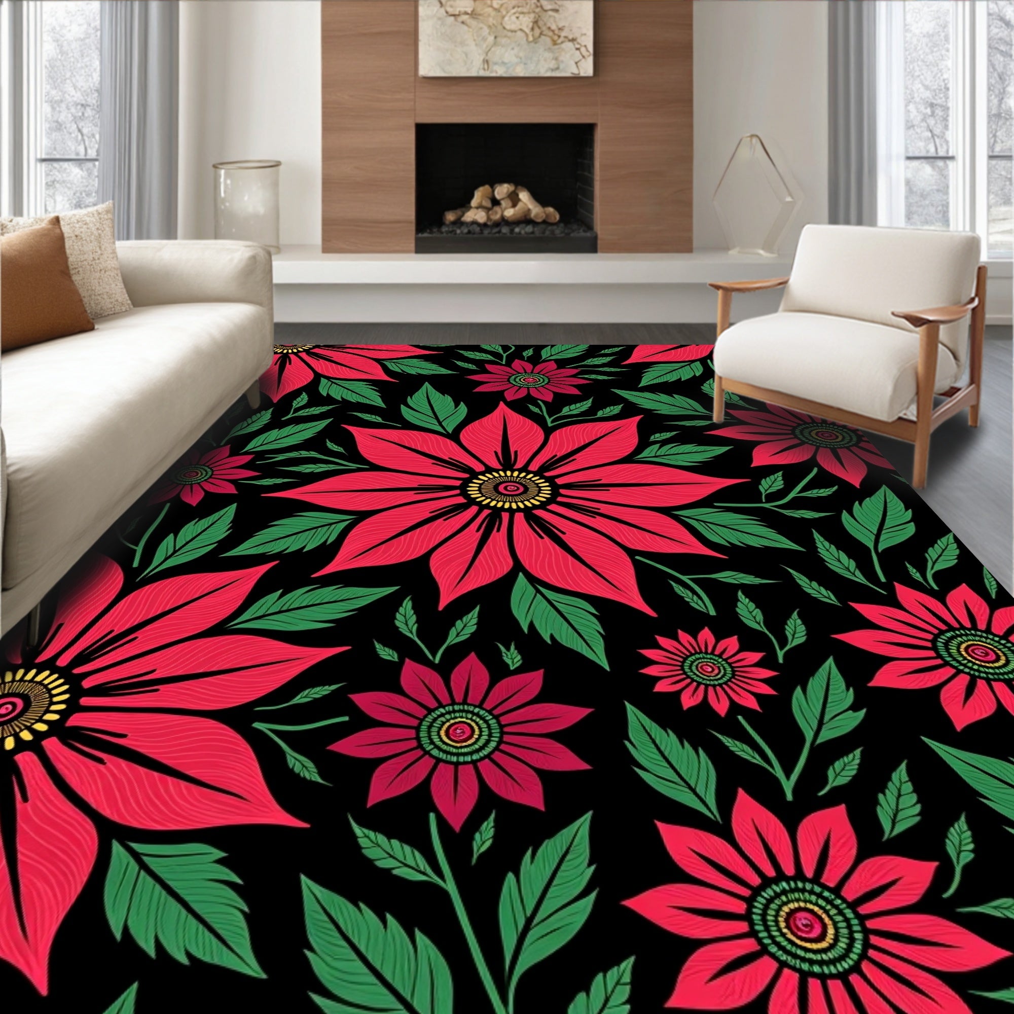 Vibrant Red Floral Medallion Garden Rug