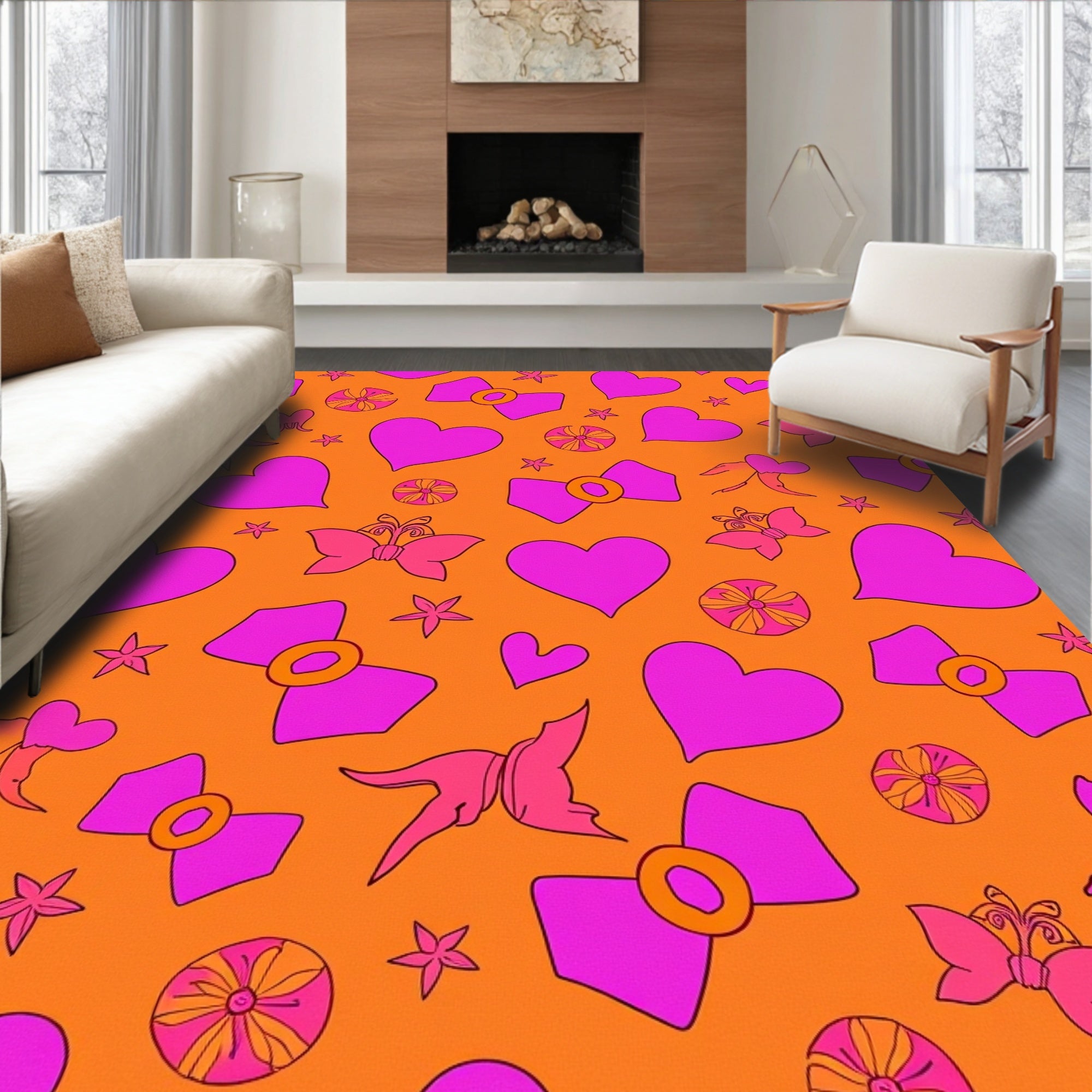 Love Hearts Butterflies And Bows Rug