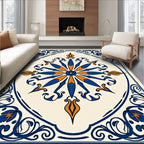 Royal Blue Orange Sunburst Medallion Rug
