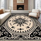 Black and Cream Floral Medallion Rug