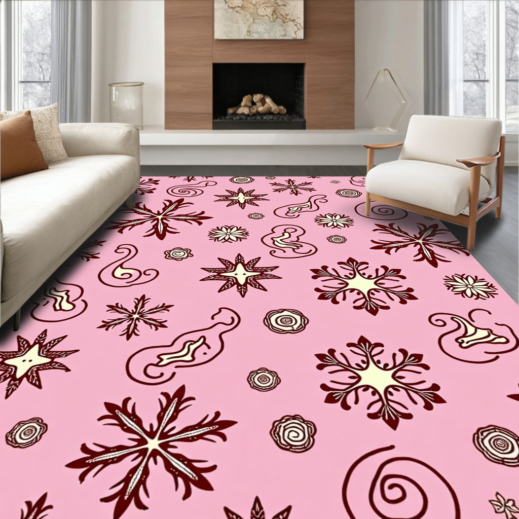 Pink Snowflake and Swirl Medley Rug