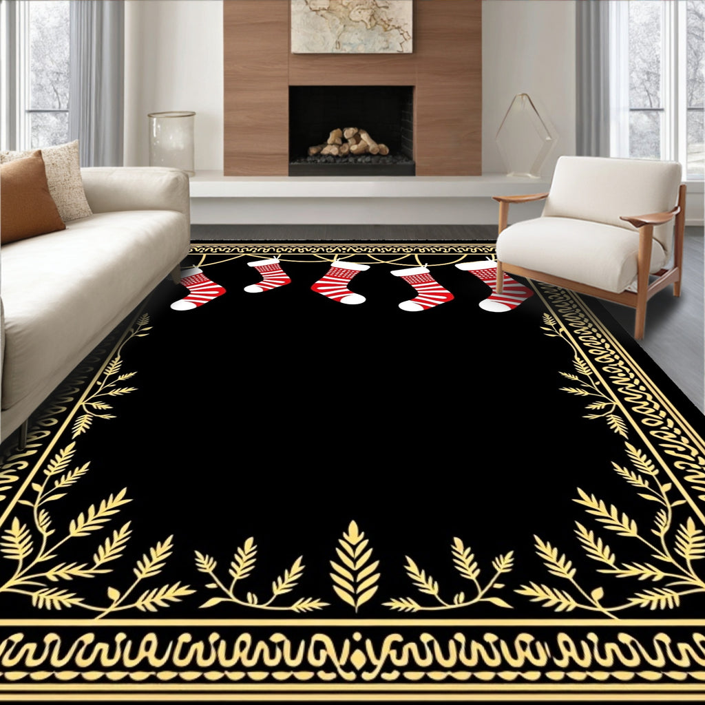 Festive Red Striped Stockings Garland Rug