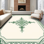 Elegant Emerald Scrollwork Frame Medallion Rug