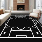 Black White Abstract Line Art Court Rug