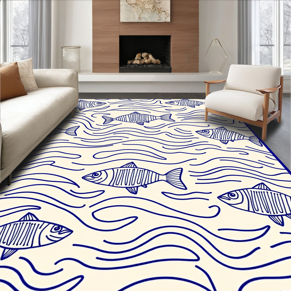 Blue Fish Aquatic Marine Life Rug