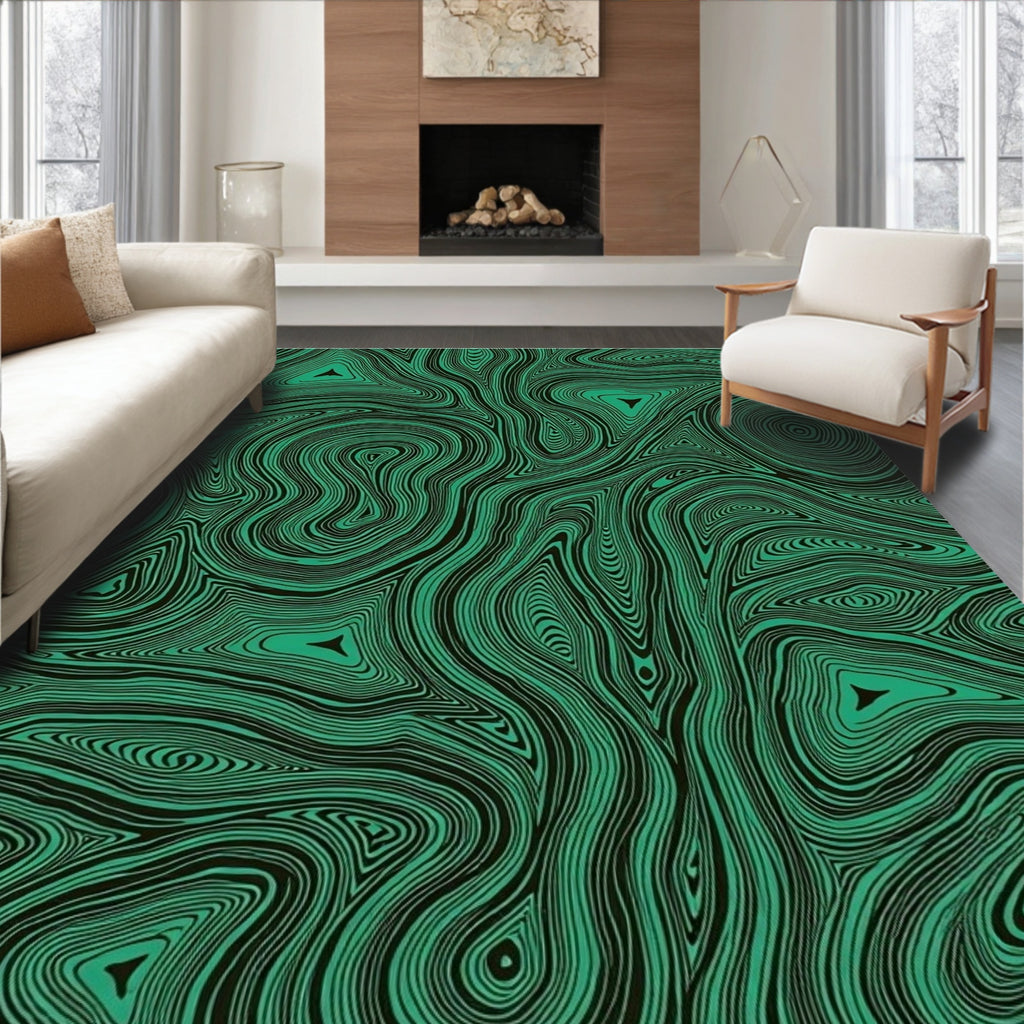 Emerald Green Swirling Lines Rug