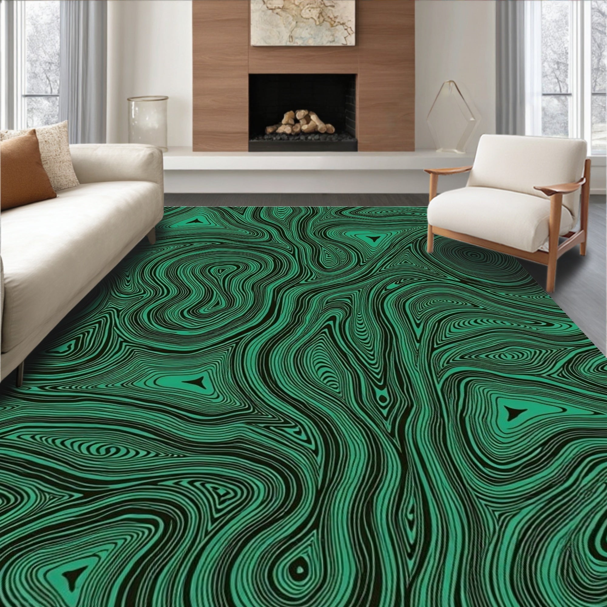 Emerald Green Swirling Lines Rug
