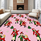 Vintage Carolers Christmas Trees Pink Rug