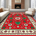 Festive Red Floral Leaf Medallion Rug