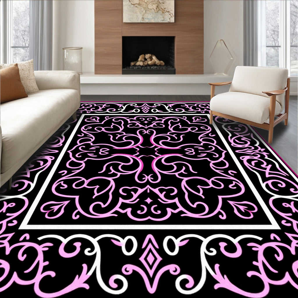 Lively Pink Floral Vine Border Rug