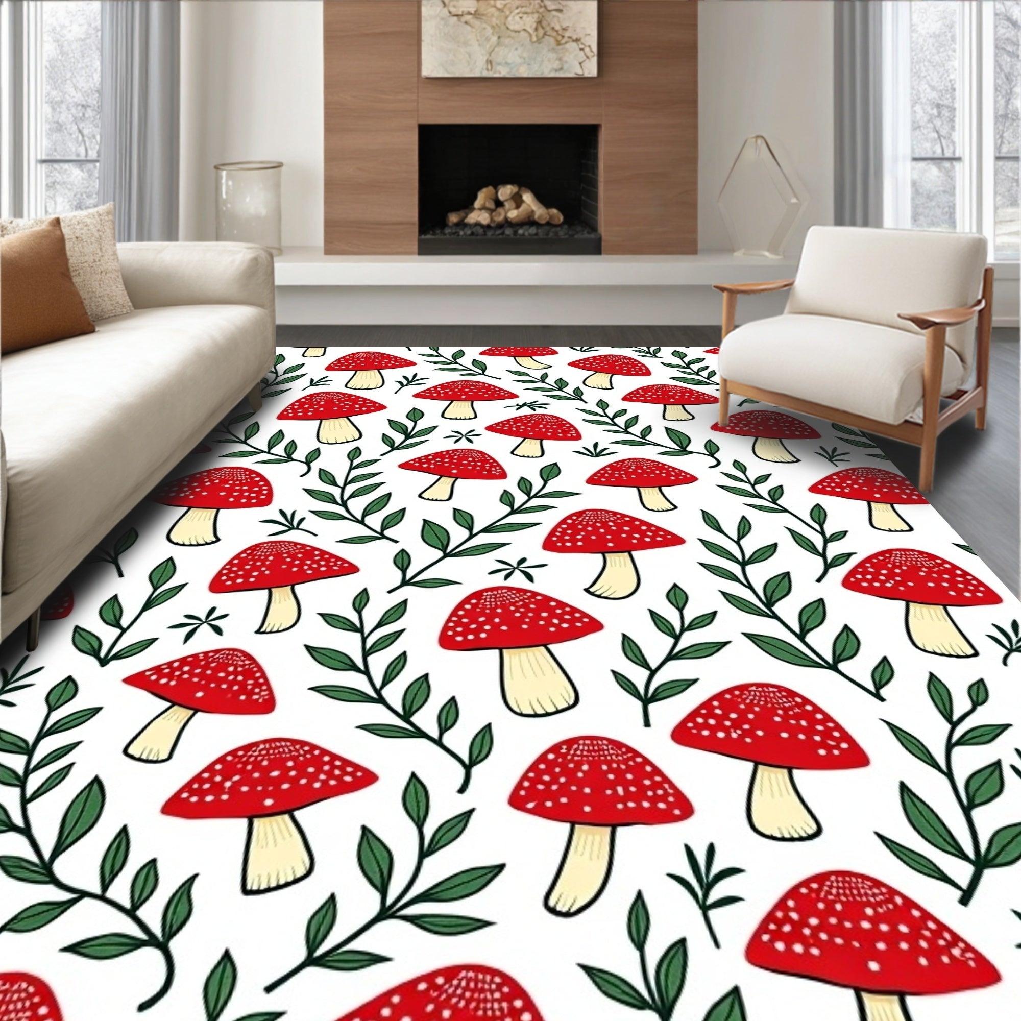 Red Spotted Mushroom Leaf Garden Rug