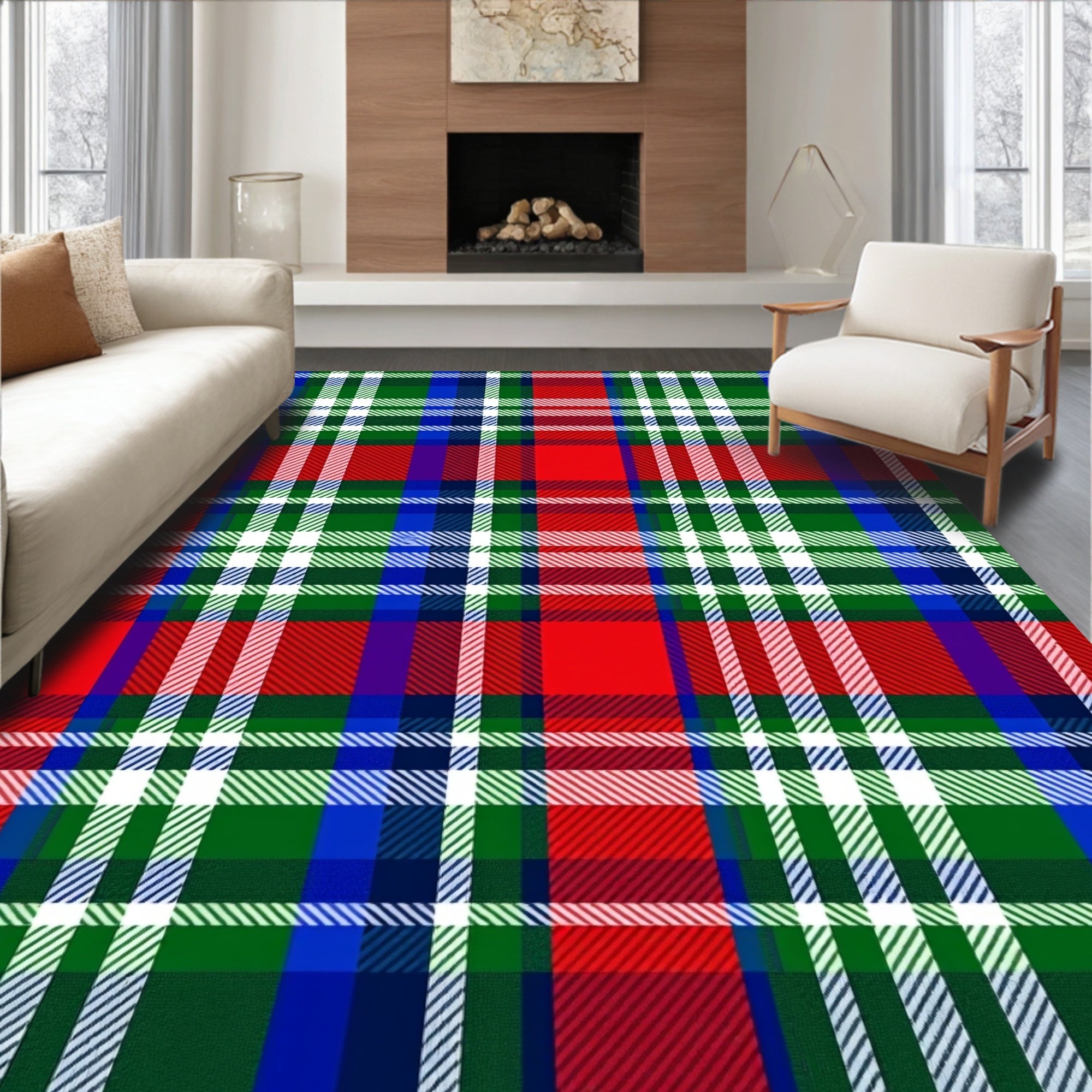 Classic Red Green Blue Plaid Rug