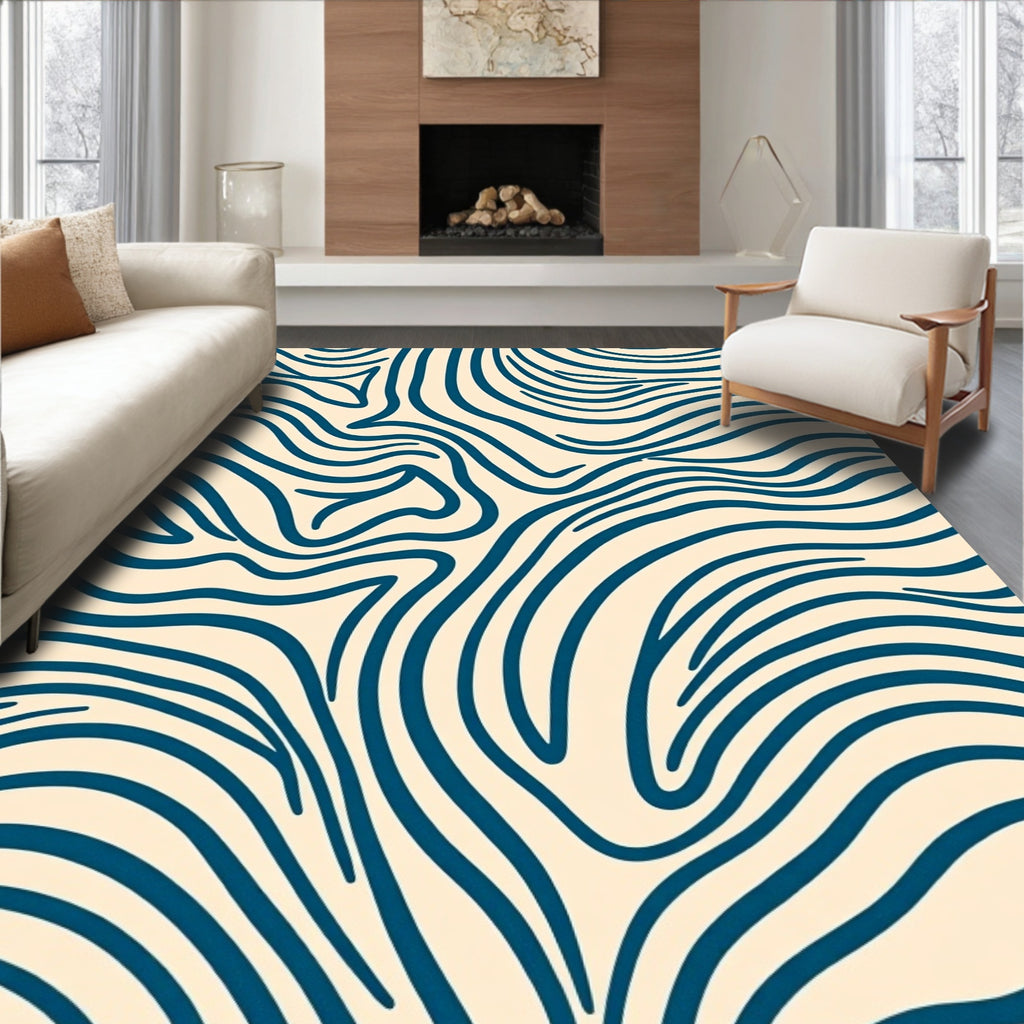 Navy Blue Contemporary Flowing Lines Rug
