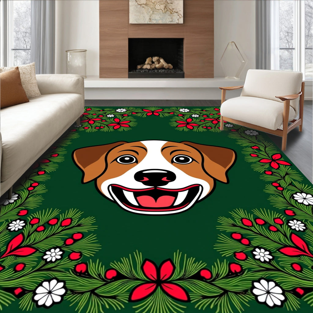 Festive Dog Holiday Garland Rug