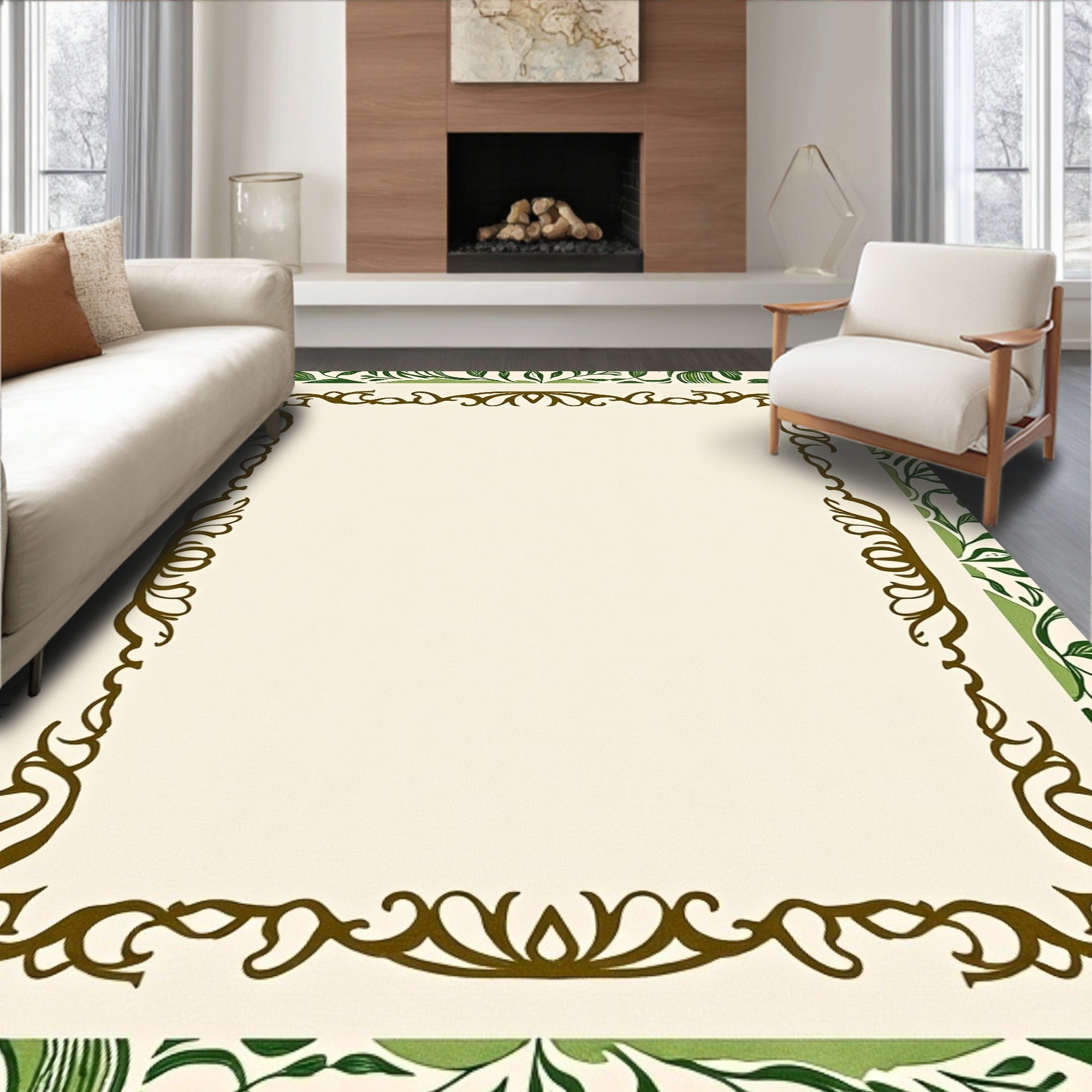 Gilded Brown Ivy Cream Border Rug