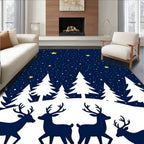 Midnight Blue Night Sky Deer Forest Rug