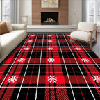Red Black Plaid Snowflake Garland Rug