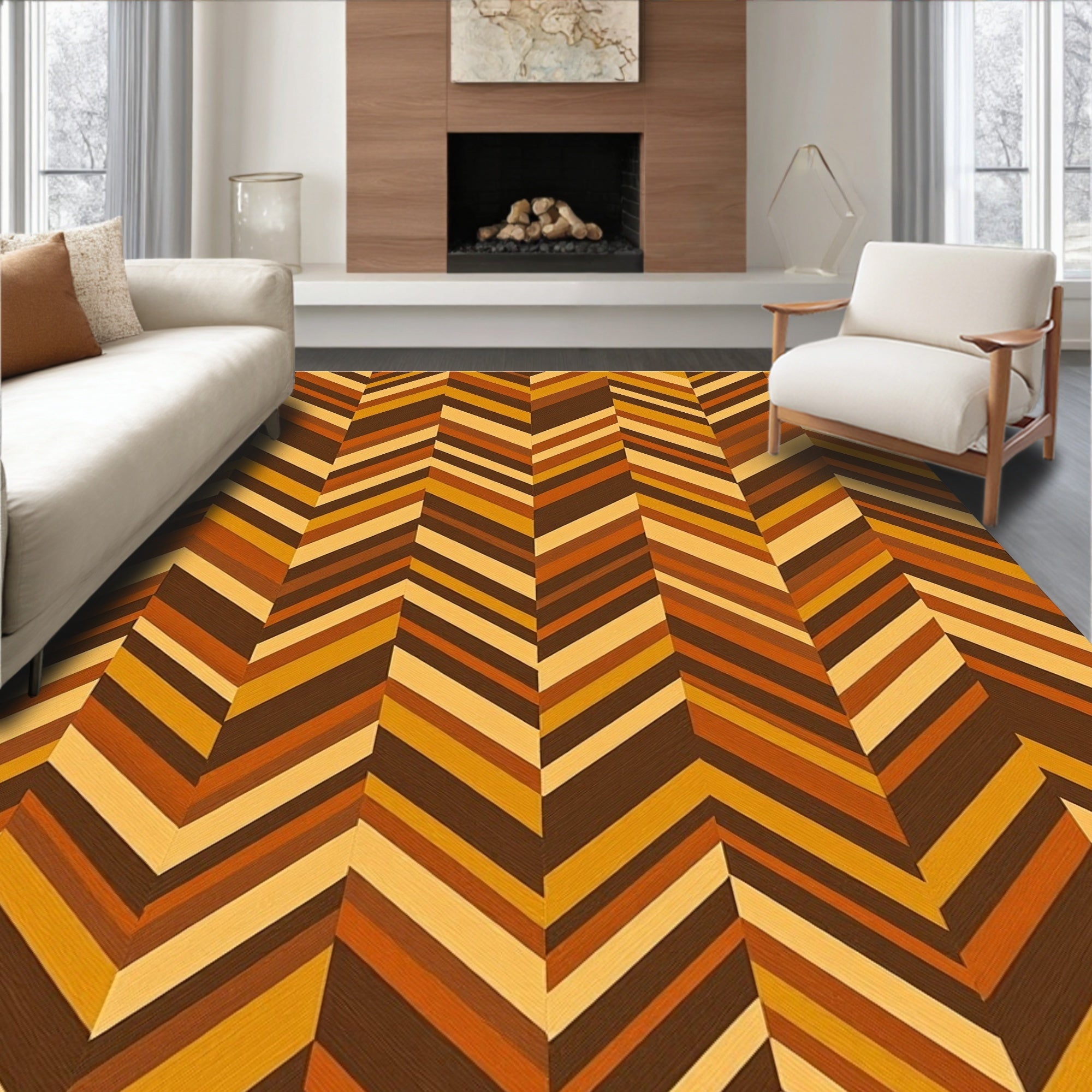 Retro Chevron Stripes Earth Tones Rug