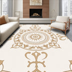 Cream Brown Medallion Filigree Rounds Rug