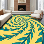Teal Leaf Swirl Yellow Rug