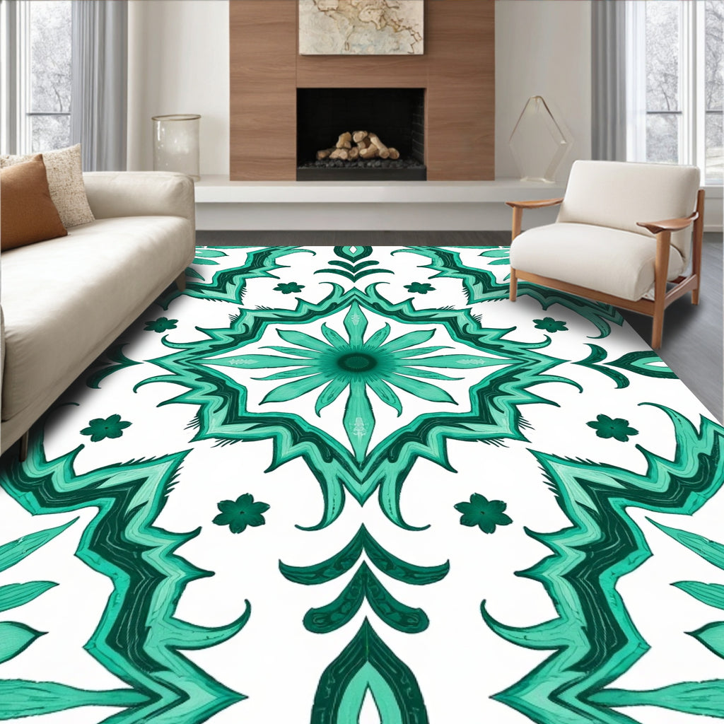 Emerald Floral Medallion Mosaic Rug