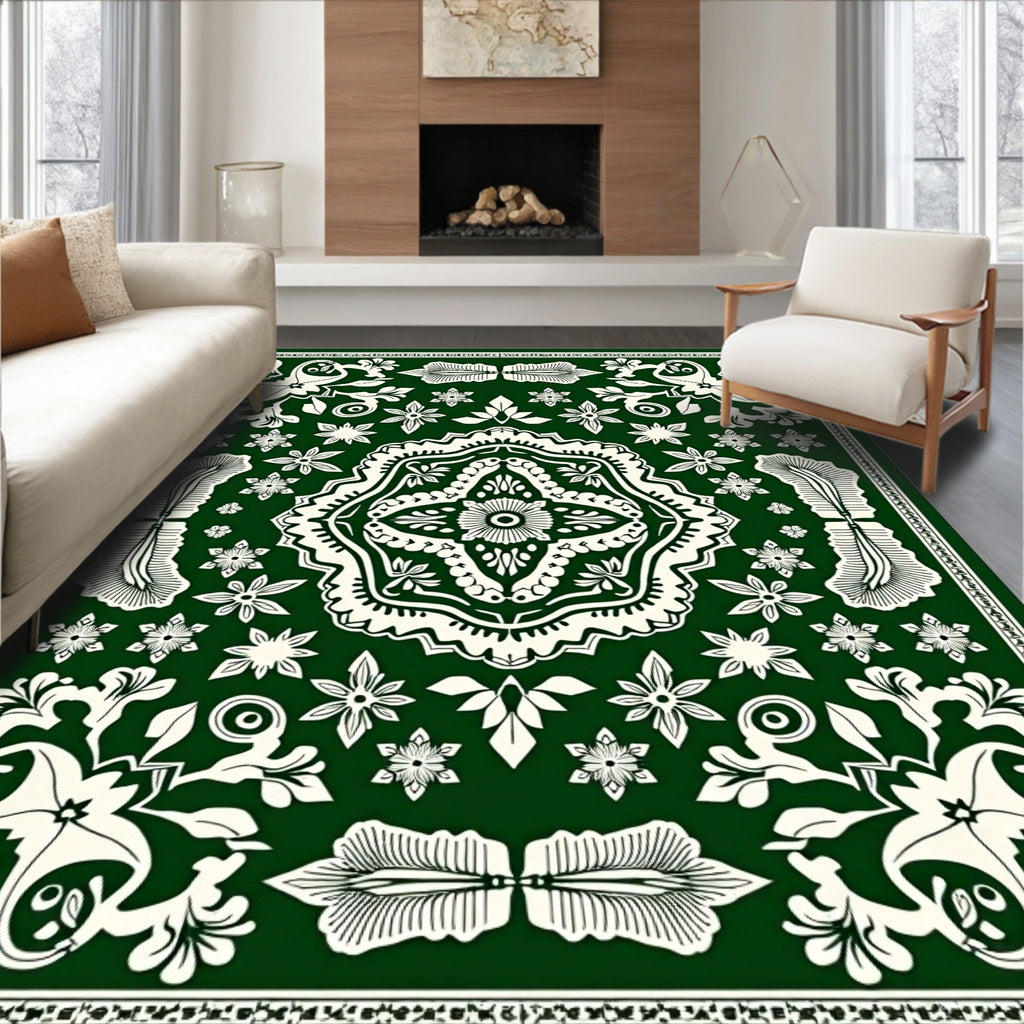 Emerald Green Floral Mandala Medallion Rug