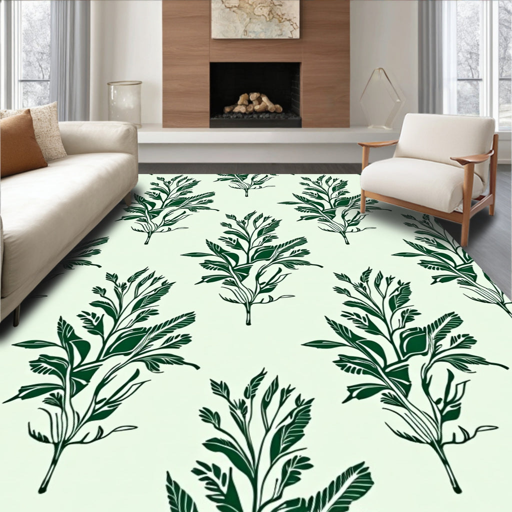 Dark Green Botanical Branch Repeat Rug