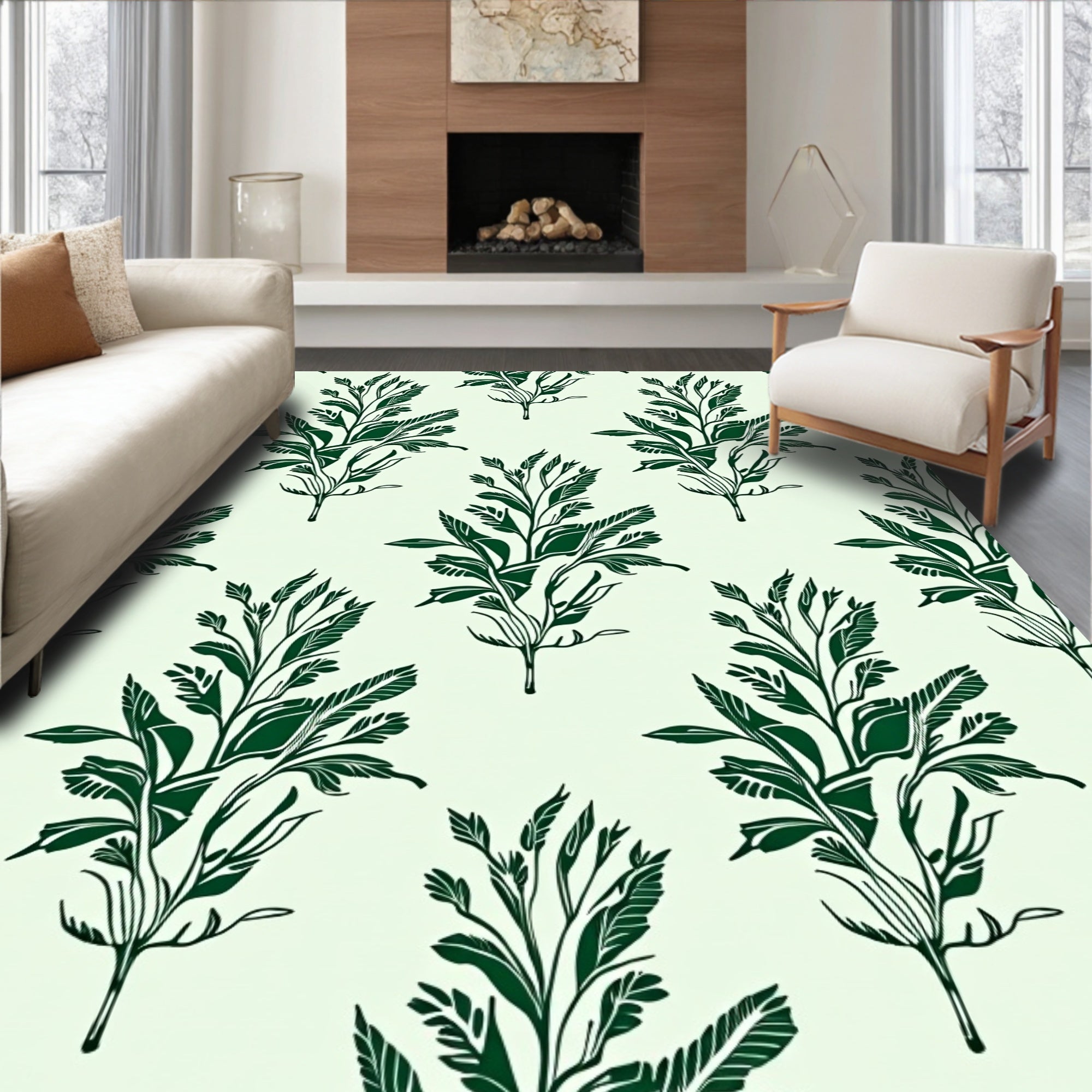 Dark Green Botanical Branch Repeat Rug