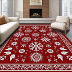 Crimson White Snowflake Mandala Floral Rug