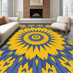 Vibrant Yellow Blue Radial Burst Rug