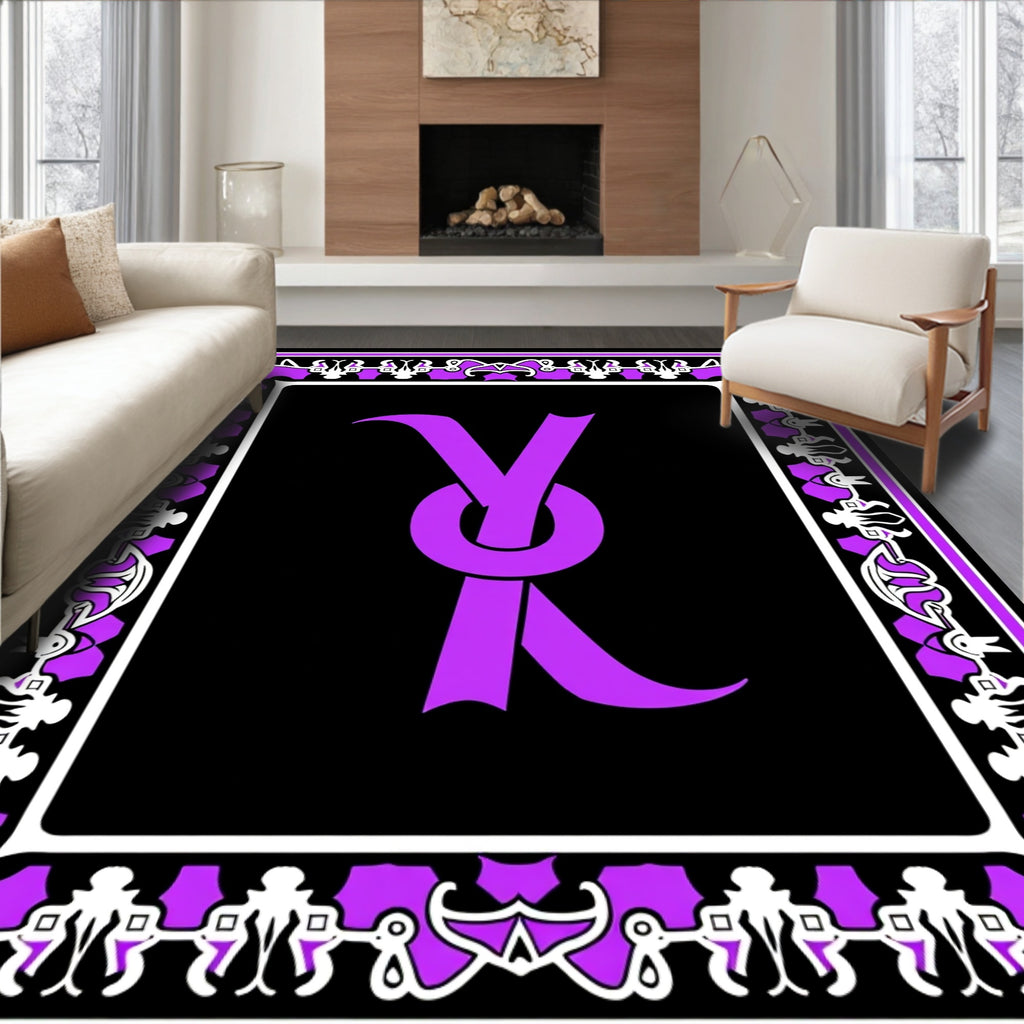 Elegant Violet Ribbon Black Framed Rug